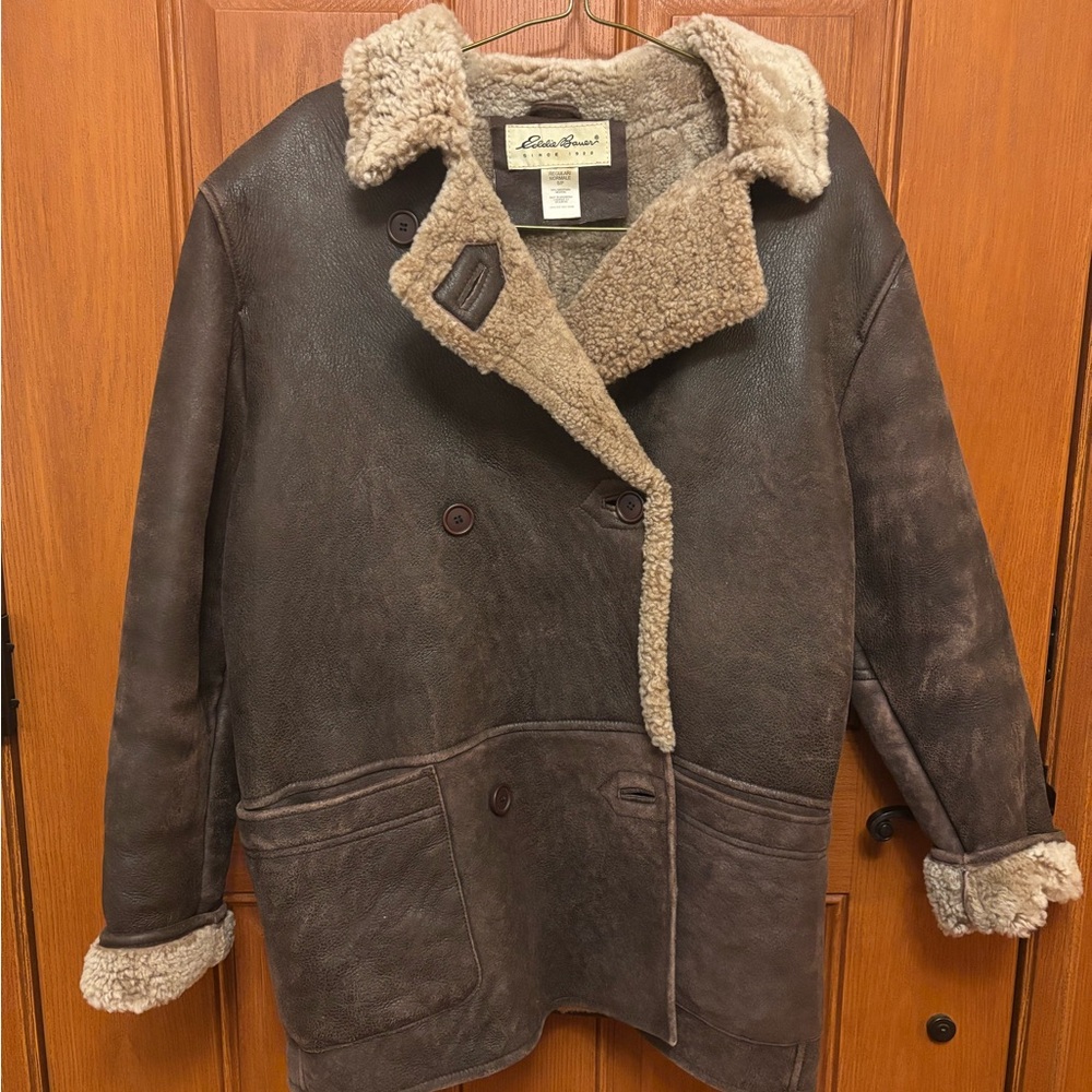 Eddie Bauer Dark Brown Teddy Jacket with Cream Accents